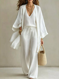 The Marlowe Three-Piece Set – V-neck tank and drawstring pants without cardigan