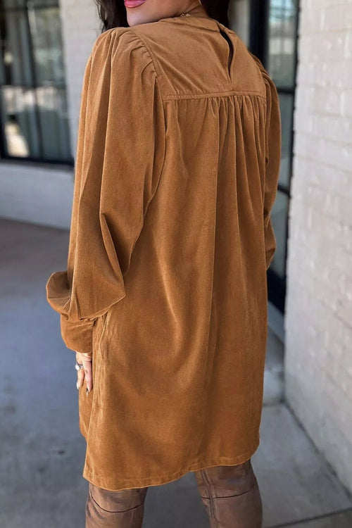 Corduroy Puff Sleeve Mini Dress
