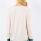 Celeste Full Size Contrast Stitching Notched Dropped Shoulder Blouse