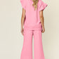 Double Take Texture Ruffle Short Sleeve Top and Drawstring Wide Leg Pants Set