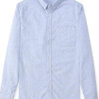Men's Full Size Button Up Long Sleeve Shirt Plus Size in light blue color with a single chest pocket.