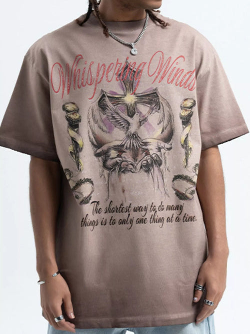 Men's Whispering Winds Graphic Vintage Round Neck T-Shirt