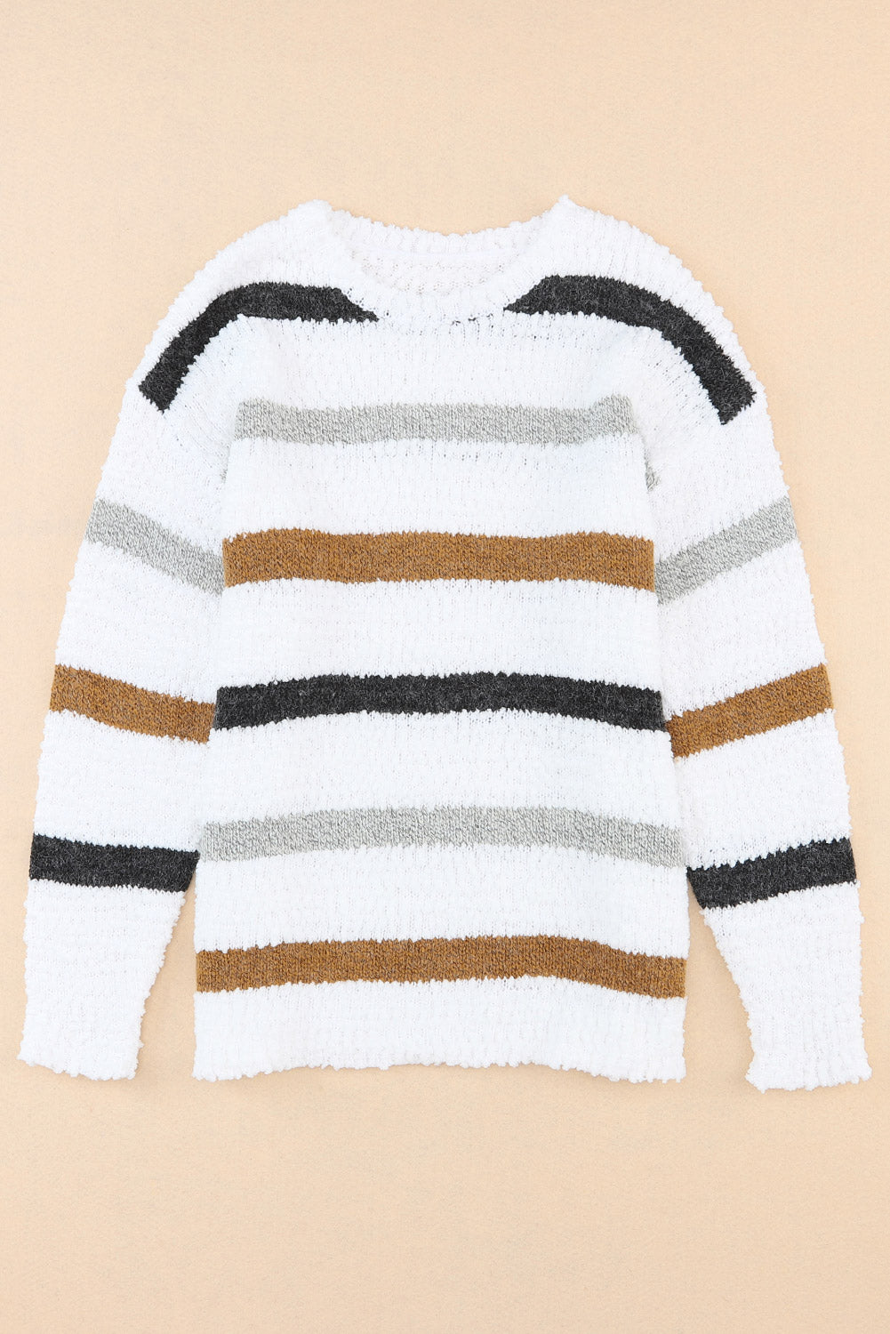 Multicolor Stripes Print Popcorn Drop Shoulder Pullover Sweater