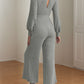 V-Neck Long Sleeve Wide Leg Jumpsuit