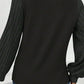 Gray Solid Color Contrast Ribbed Bishop Sleeve Top