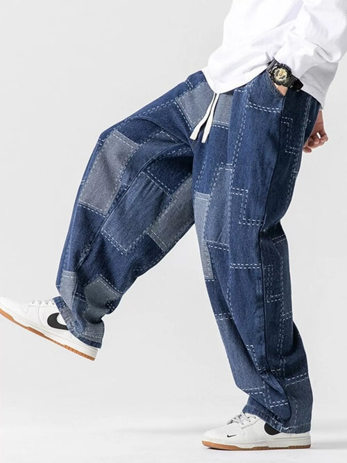Men's Plus Size Patchwork Wide Leg Jeans