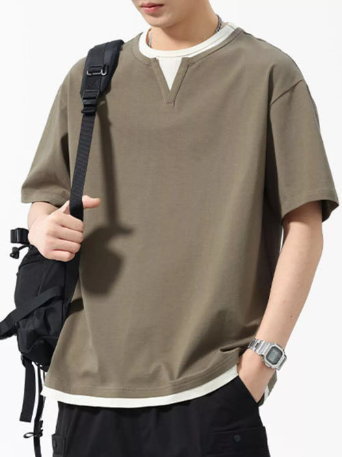 Men's Plus Size Contrast Trim Short Sleeve Tee