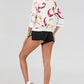 Perfee Printed Zip-Up Three-Quarter Sleeve Bomber Jacket