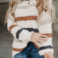 Multicolor Stripes Print Popcorn Drop Shoulder Pullover Sweater