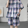 Men's Plus Size Casual Plaid Print Shirt & Shorts Set