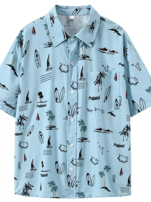 Men's Plus Size Tropical Print Short Sleeve Shirt