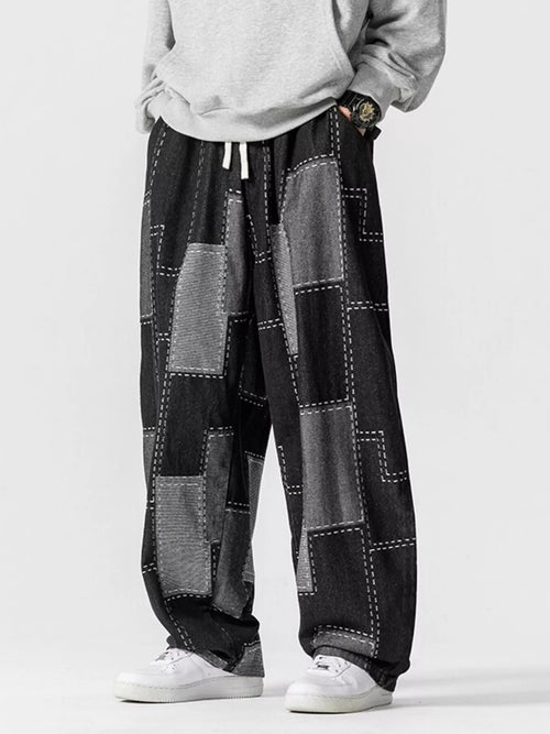 Men's Plus Size Patchwork Wide Leg Jeans