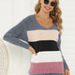 Shiny Color Block Long Sleeve Sweater