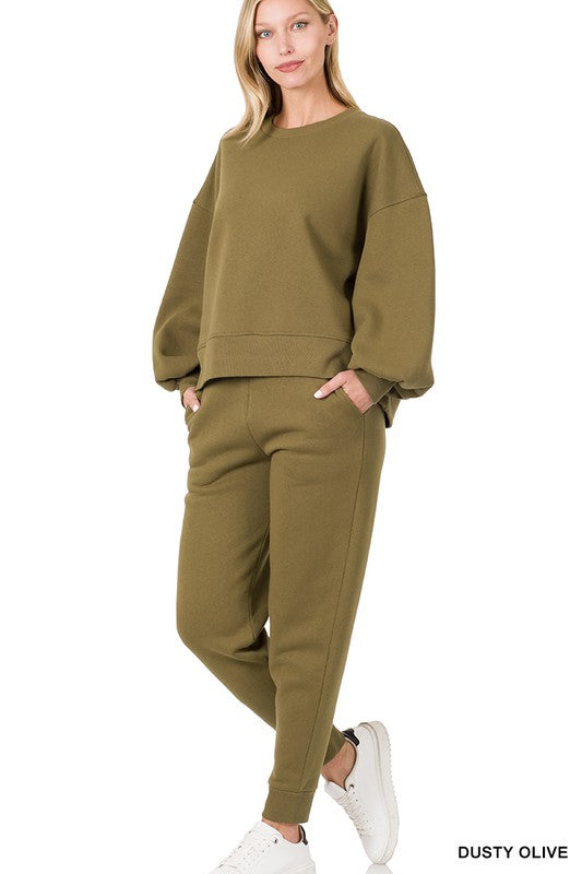 Balloon Sleeve Sweatshirt & Sweatpants Set