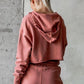 Pink Raw Edges Cropped Hoodie and Bottom Sets