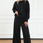 Black Textured Loose Slouchy Long Sleeve Top and Pants Set