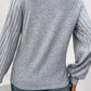 Gray Solid Color Contrast Ribbed Bishop Sleeve Top