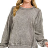 Zenana Snow Washed F/Terry Exposed-Seam Sweatshirt