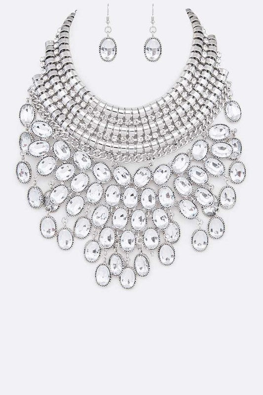 Crystal Bib Head Turner Statement Necklace Set