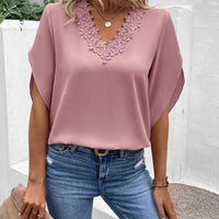 Lace Detail V-Neck Half Sleeve Blouse