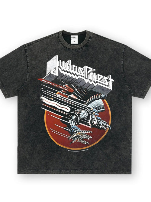 Men's JUDAS PRIEST Graphic Round Neck Oversized T-Shirt