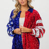 BiBi American Flag Sequin Snap Down Shirt