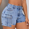 Mid-Rise Waist Denim Shorts with Pockets