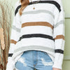 Multicolor Stripes Print Popcorn Drop Shoulder Pullover Sweater