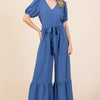 GeeGee Full Size V-Neck Belted Wide Leg Jumpsuit