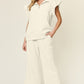 Double Take Texture Ruffle Short Sleeve Top and Drawstring Wide Leg Pants Set