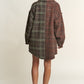 J.NNA Snap Down Tweed Plaid Contrast  Longline Shacket