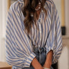 Striped Balloon Sleeve Button-Down Shirt