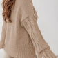 Cable Knit Fringe Round Neck Long Sleeve Sweater