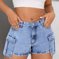 Mid-Rise Waist Denim Shorts with Pockets