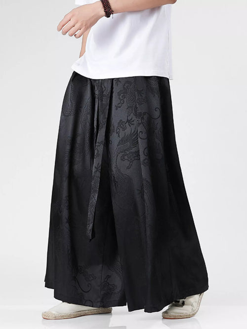 Men's Plus Size Dragon Pattern Wide Leg Pants