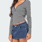 Buttoned Striped Long Sleeve T-Shirt