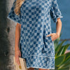 Frayed Hem Checkered Denim Mini Dress