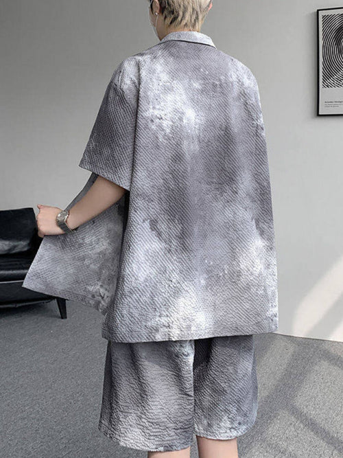 Men's Plus Size Tie-Dye Print Shirt and Shorts Set