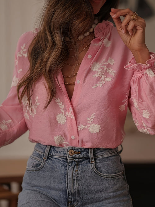 Floral Embroidered Button Down Shirt