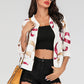 Perfee Printed Zip-Up Three-Quarter Sleeve Bomber Jacket