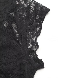 Close-up of black lace fabric detailing for Lace V-Neck Slim Fit T-Shirt.