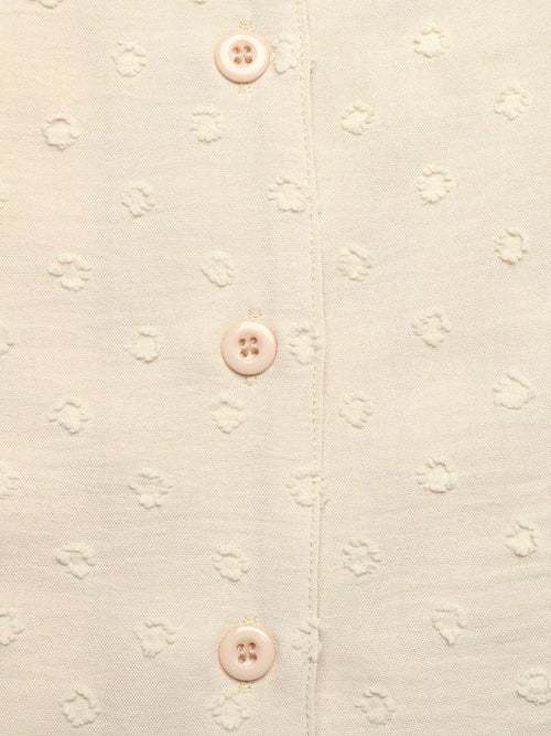 Swiss Dot Ruffled Button-Down Shirt