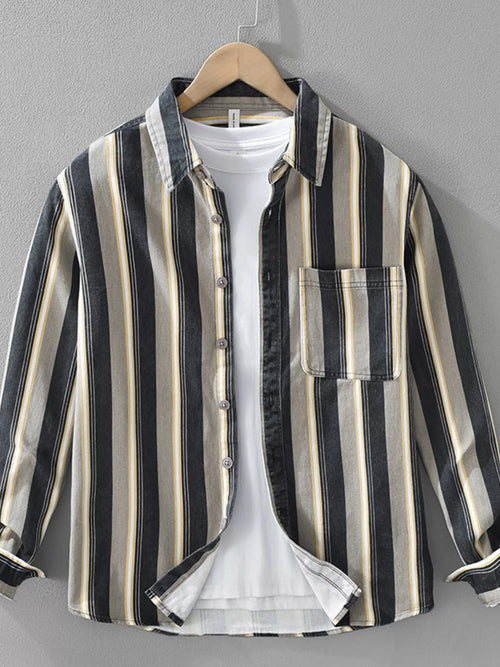 Men's Plus Size Striped Casual Long Sleeve Shirt