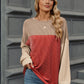 Double Take Contrast Round Neck Long Sleeve T-Shirt