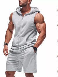 Men's sleeveless zip-up hoodie and shorts set