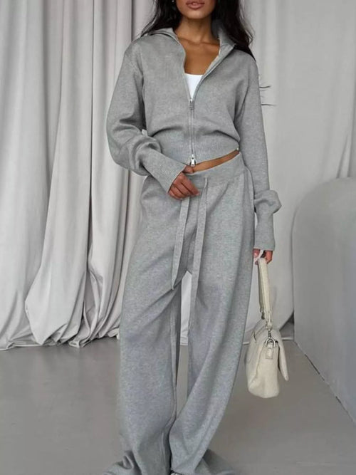 Zip-Up Outerwear and  Drawstring Pants Set