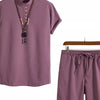 Men's Plus Size Casual Mandarin Collar Short Sleeve Shirt and Shorts Set