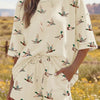Mallard Duck Print Oversized Tee Drawstring Short Set