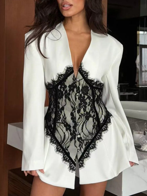 Lace Detail Long Sleeve Blazer
