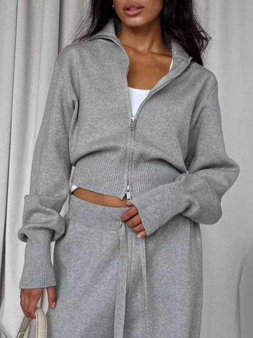 Zip-Up Outerwear and  Drawstring Pants Set